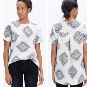 MADEWELL Estate Paisley Printed Tailored Short Sleeve White Black Blouse Top